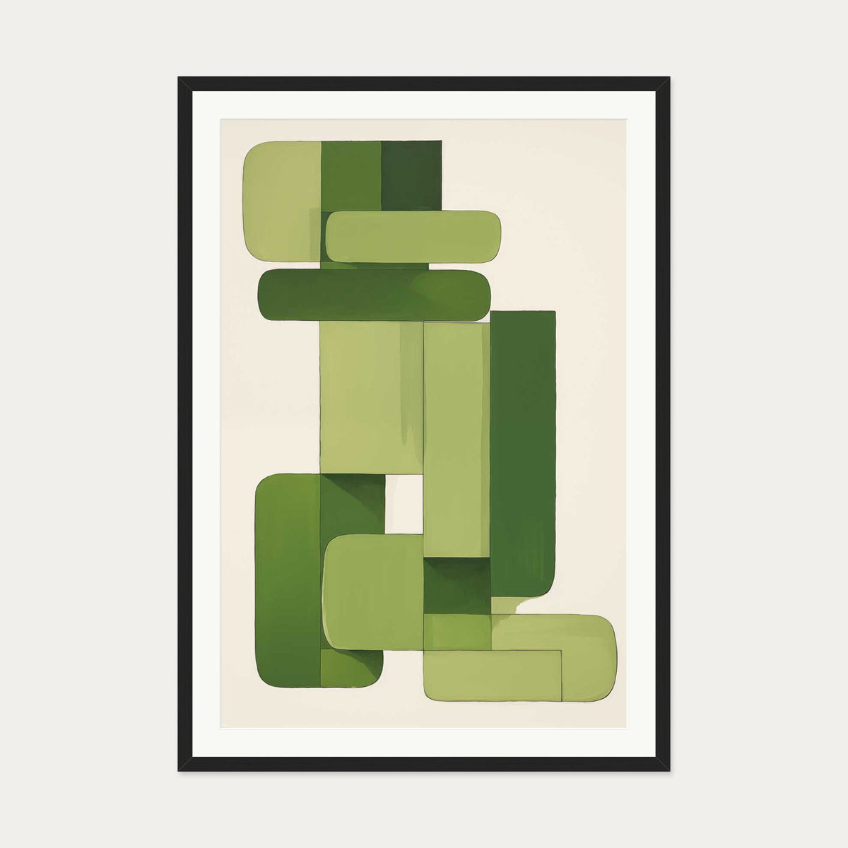 Green Blocks Art Print — 70 x 100 cm — Black Frame