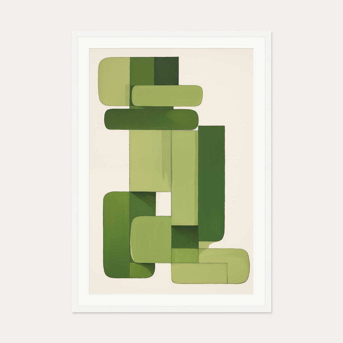 Green Blocks Art Print — 70 x 100 cm — White Frame