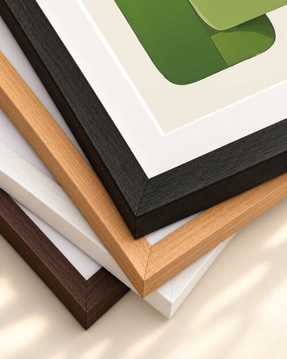 Green Blocks Art Print — framed print corner with 5 cm mount and bevel