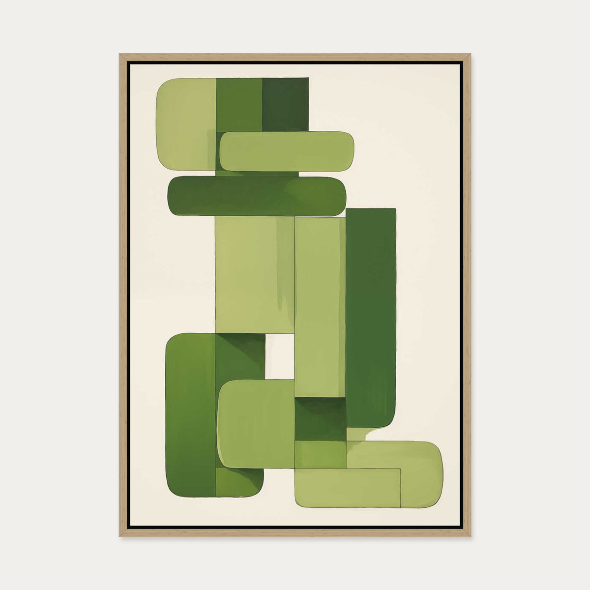 Green Blocks Canvas Art — 50 x 70 cm — Oak Frame