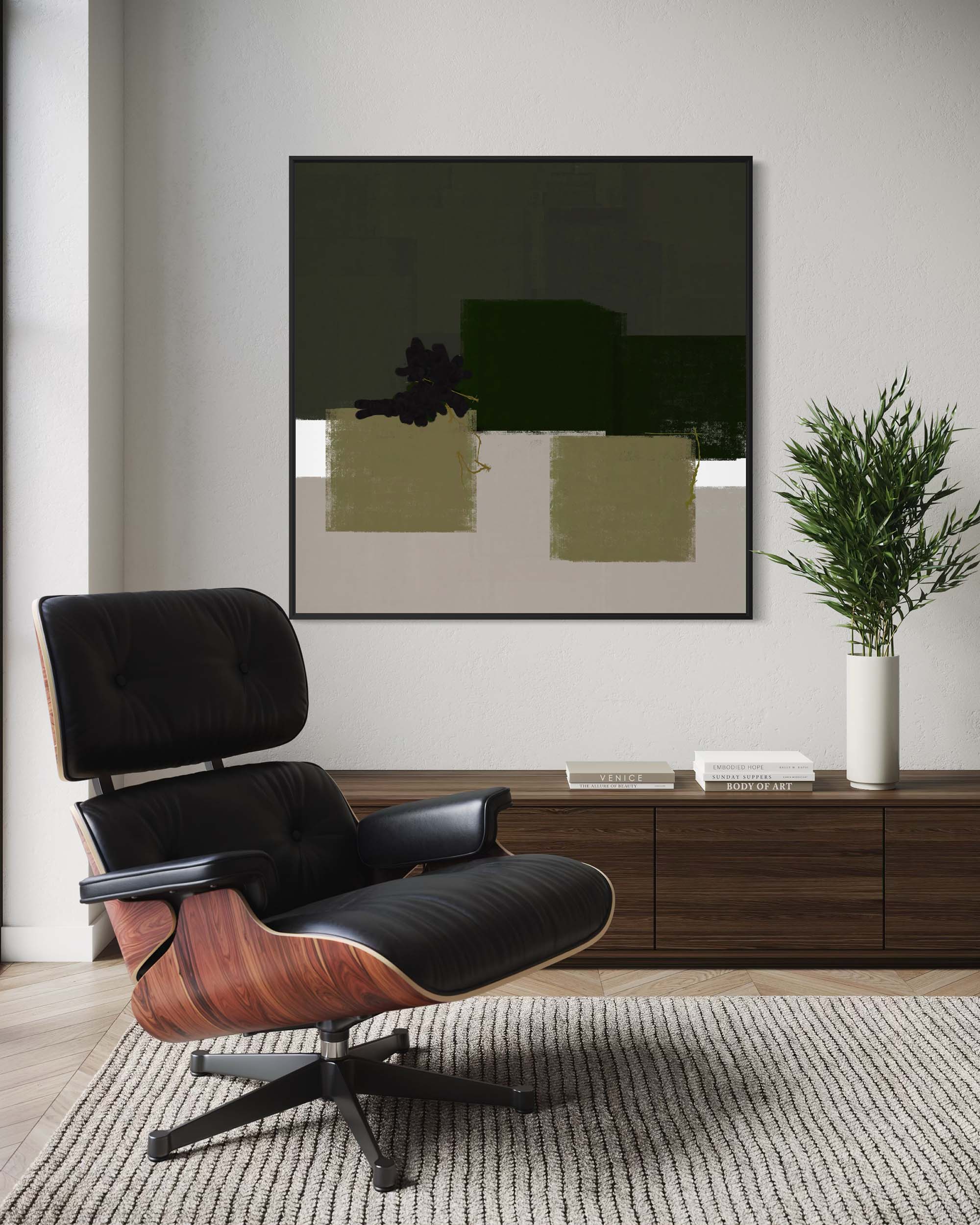 Geometric Olive Green Canvas Art