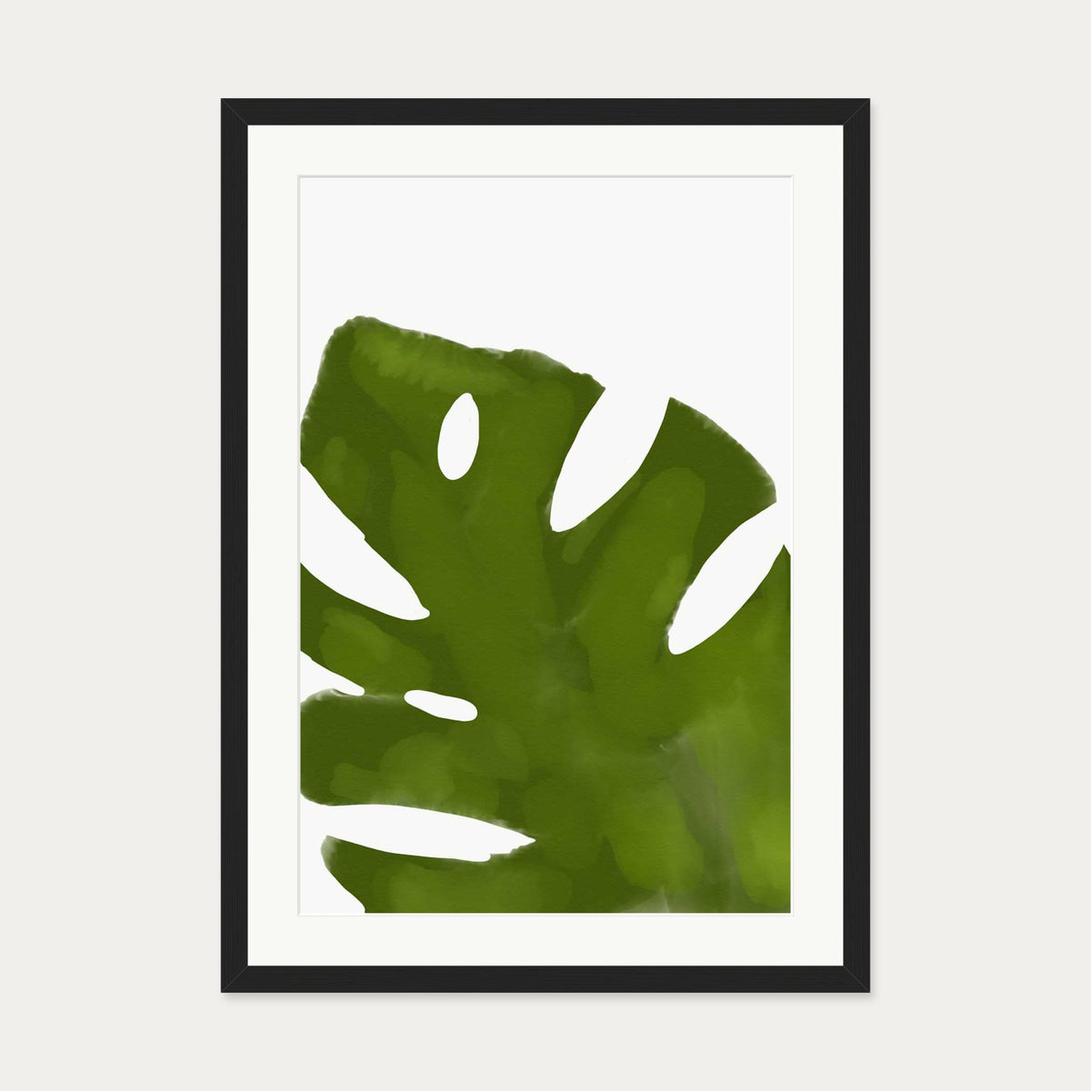 Green Illustrated Leaf Art Print — 50 x 70 cm — Black Frame