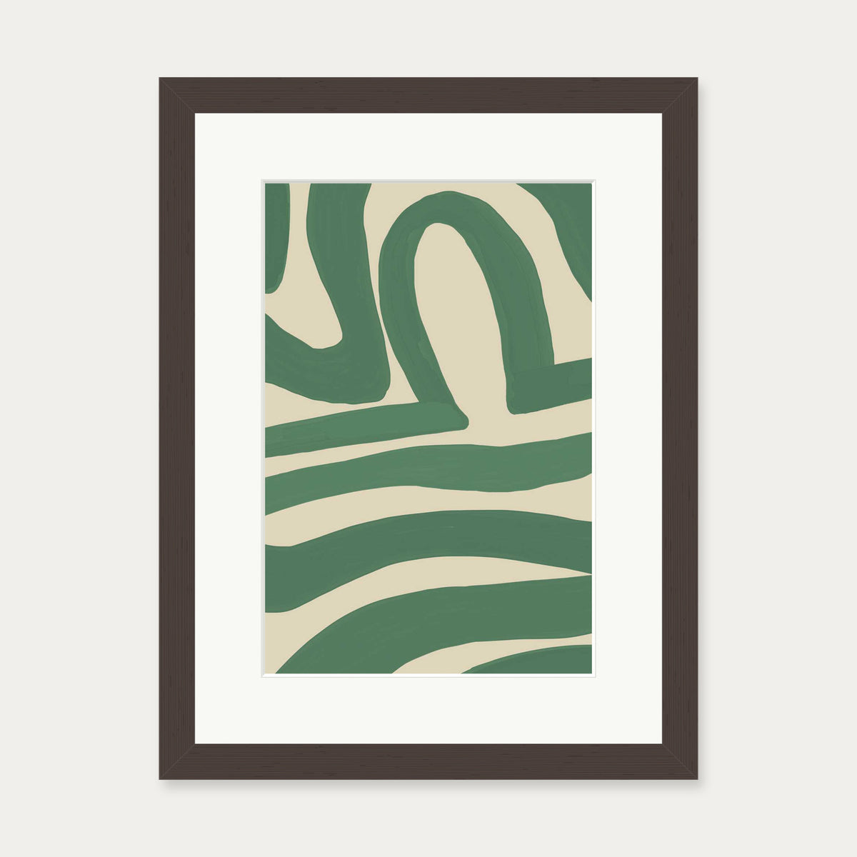 Green Line Art Print — 30 x 40 cm — Brown Frame