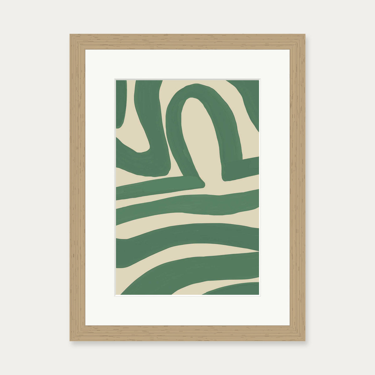 Green Line Art Print — 30 x 40 cm — Oak Frame