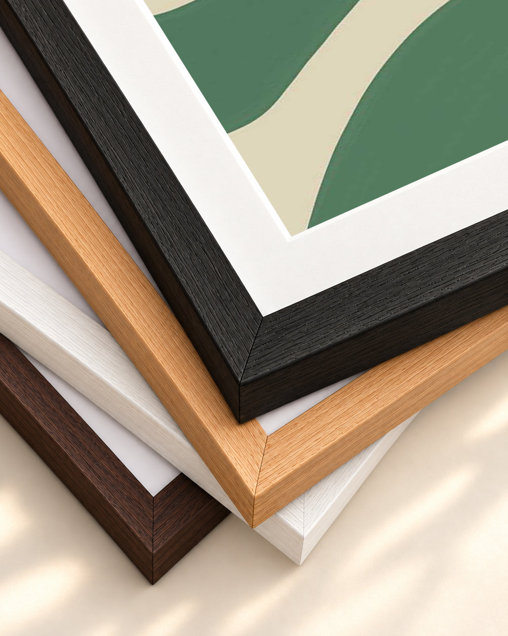 Green Line Art Print — framed print corner with 5 cm mount and bevel