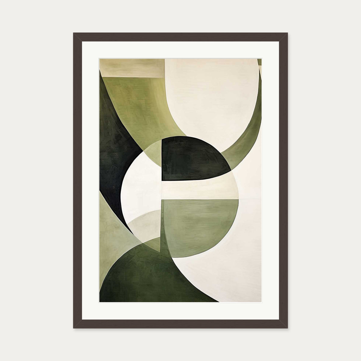 Green Retro Shapes Art Print — 50 x 70 cm — Brown Frame