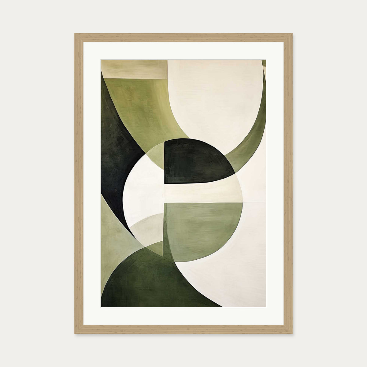 Green Retro Shapes Art Print — 50 x 70 cm — Oak Frame