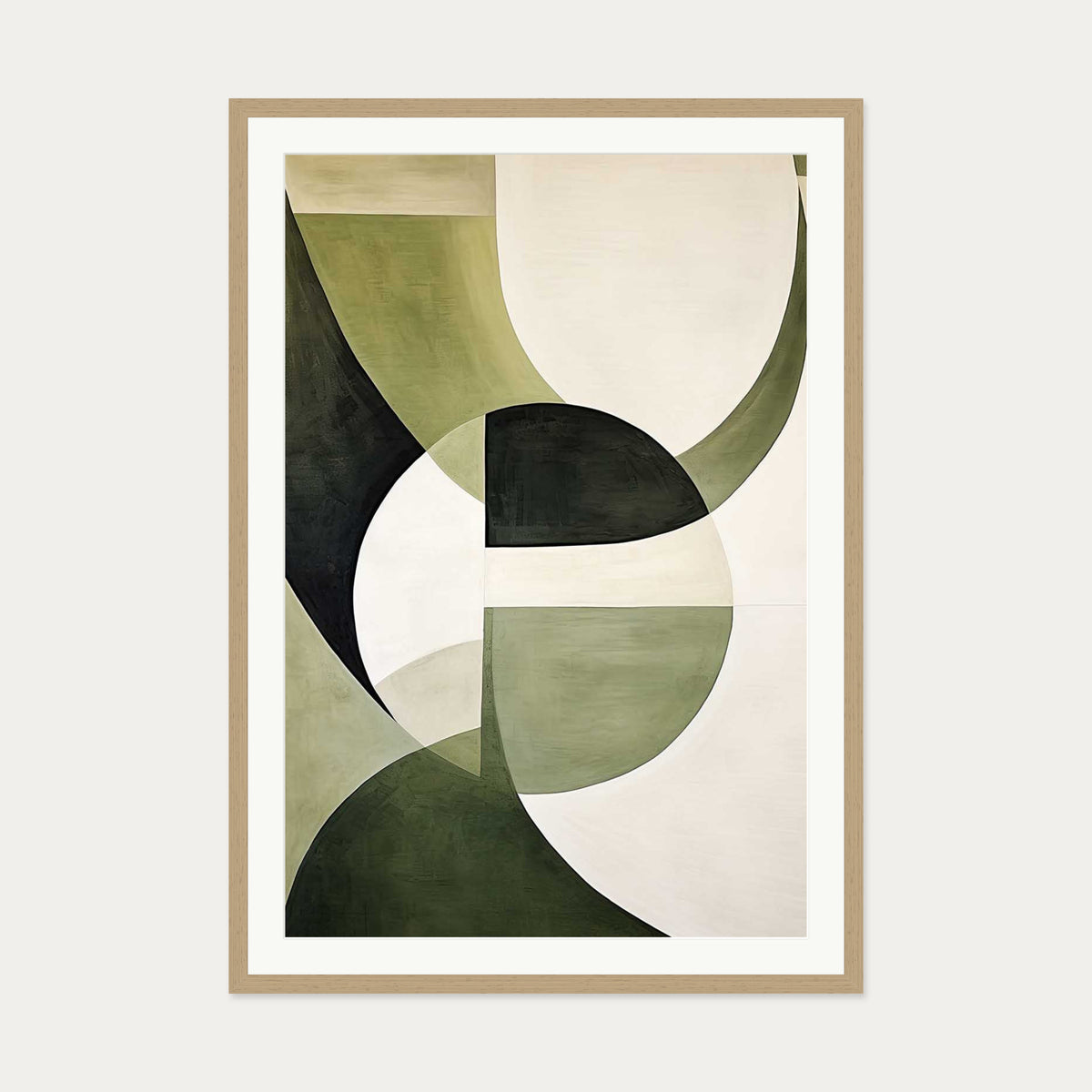 Green Retro Shapes Art Print — 70 x 100 cm — Oak Frame