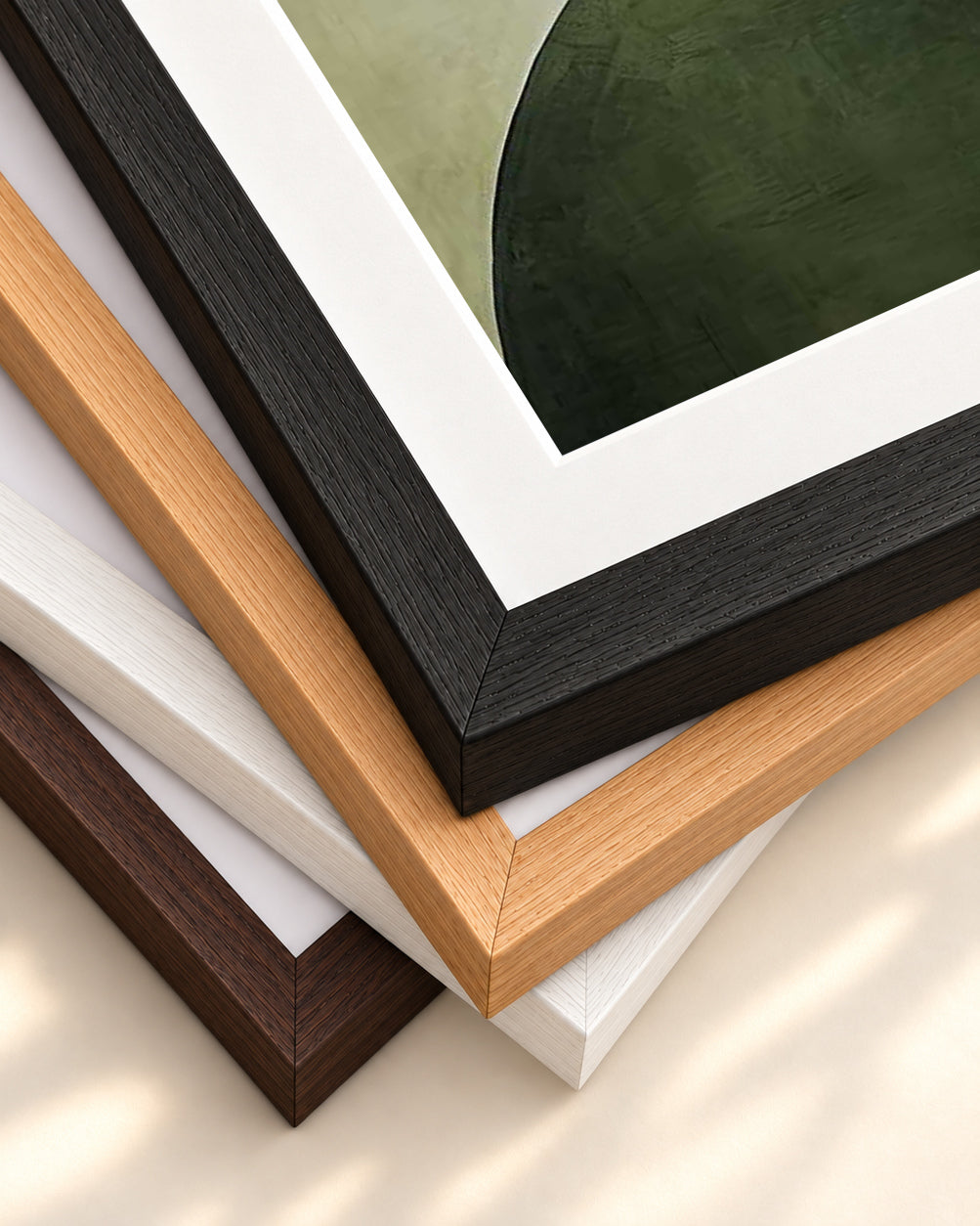 Green Retro Shapes Art Print — framed print corner with 5 cm mount and bevel