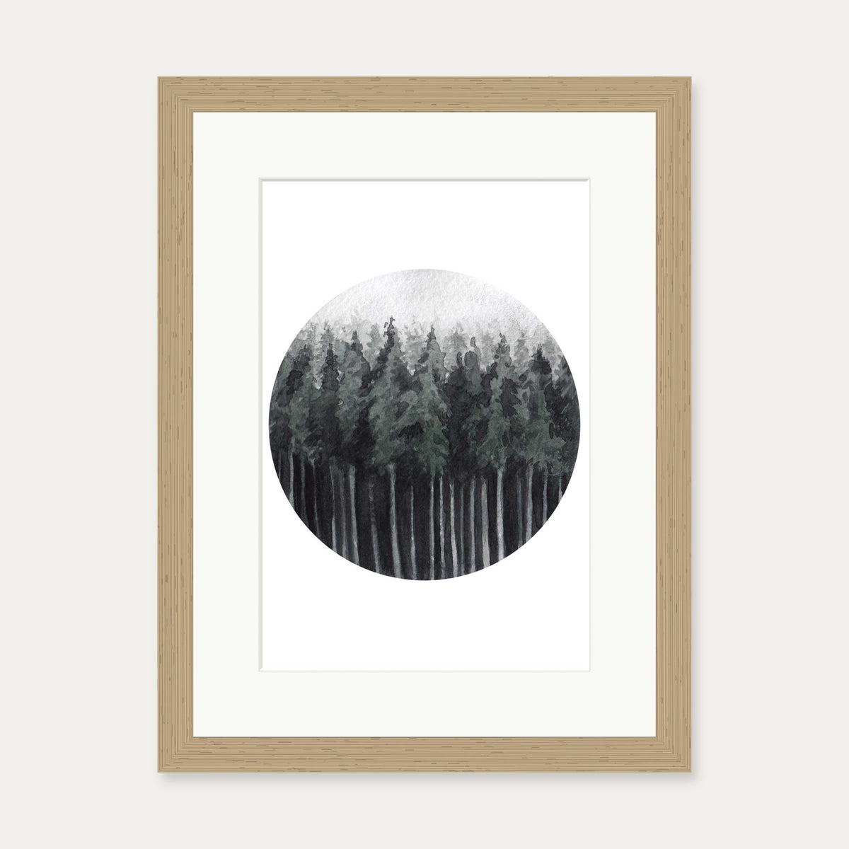 Green Watercolour Forest Art Print — 30 x 40 cm — Oak Frame