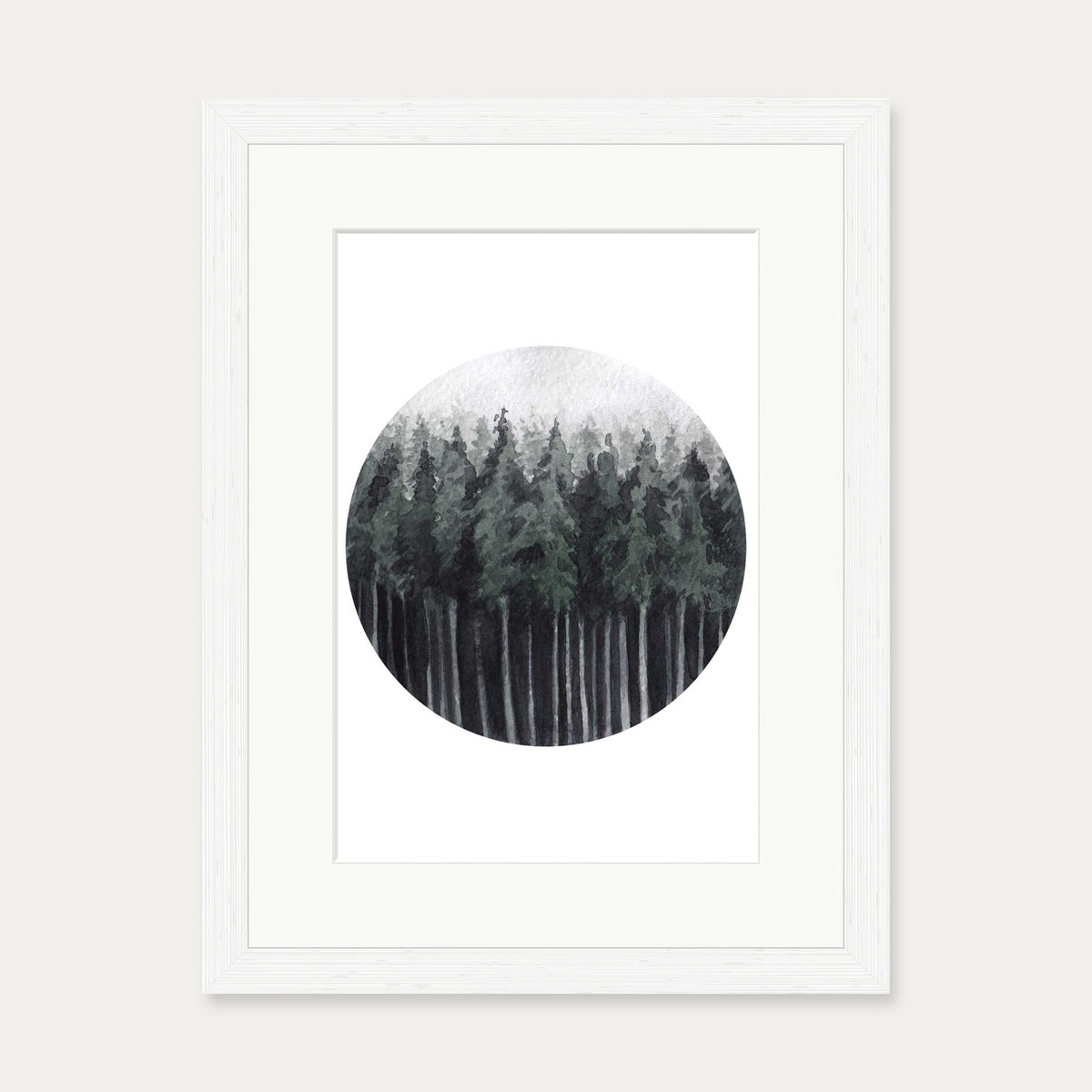 Green Watercolour Forest Art Print — 30 x 40 cm — White Frame