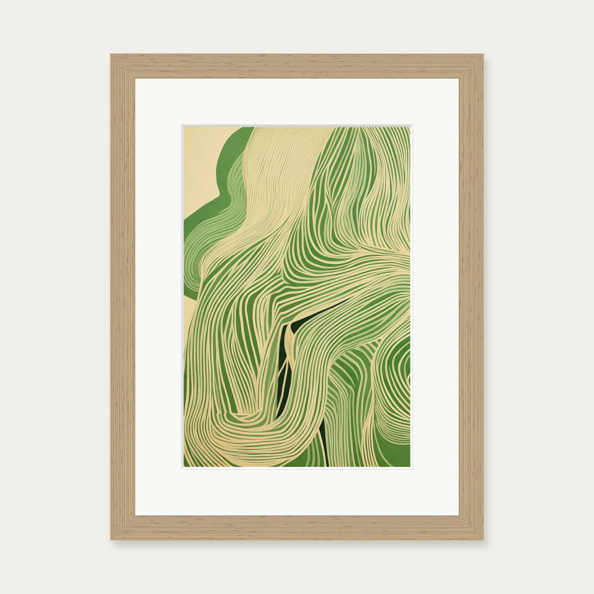 Green Wave II Art Print — 30 x 40 cm — Oak Frame