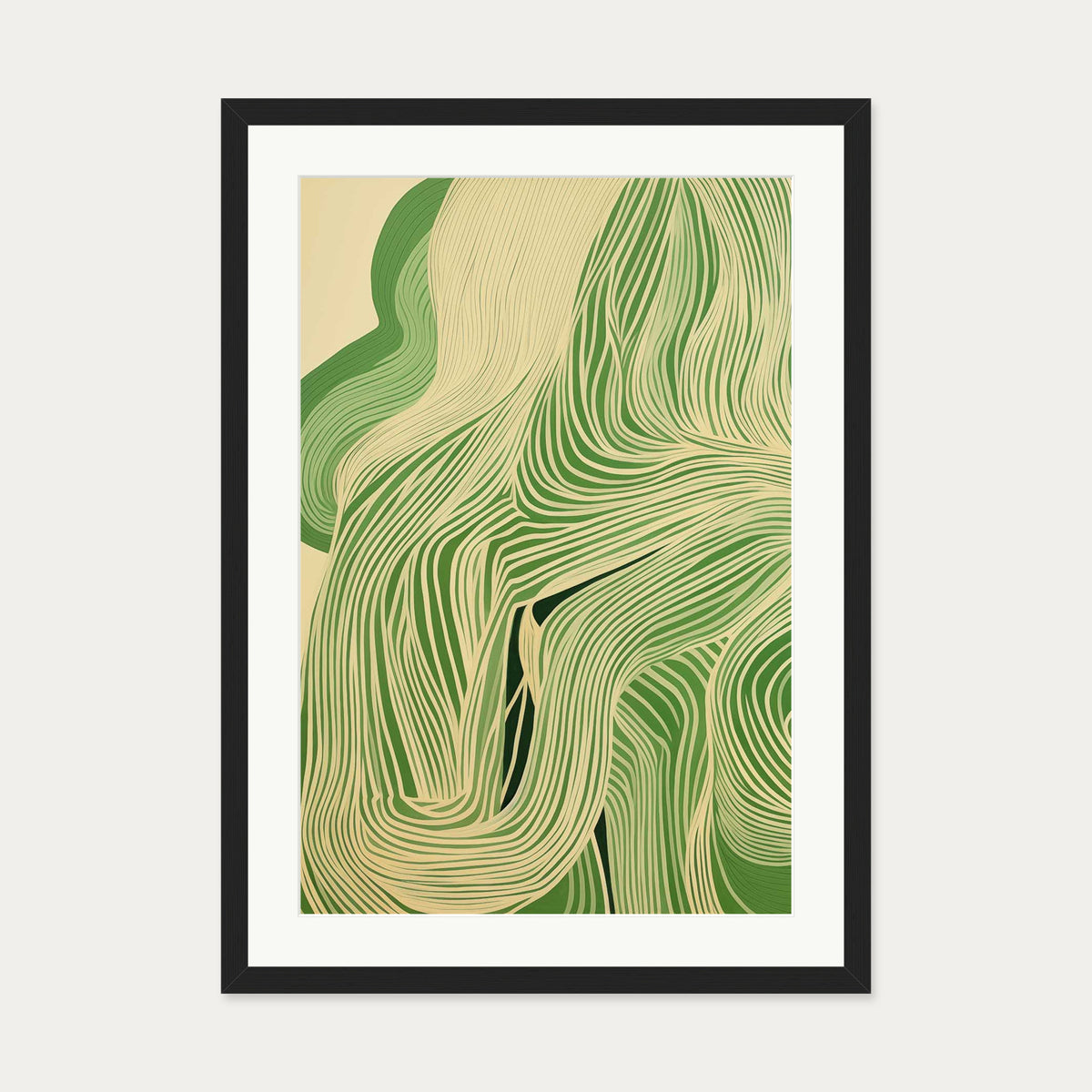 Green Wave II Art Print — 50 x 70 cm — Black Frame
