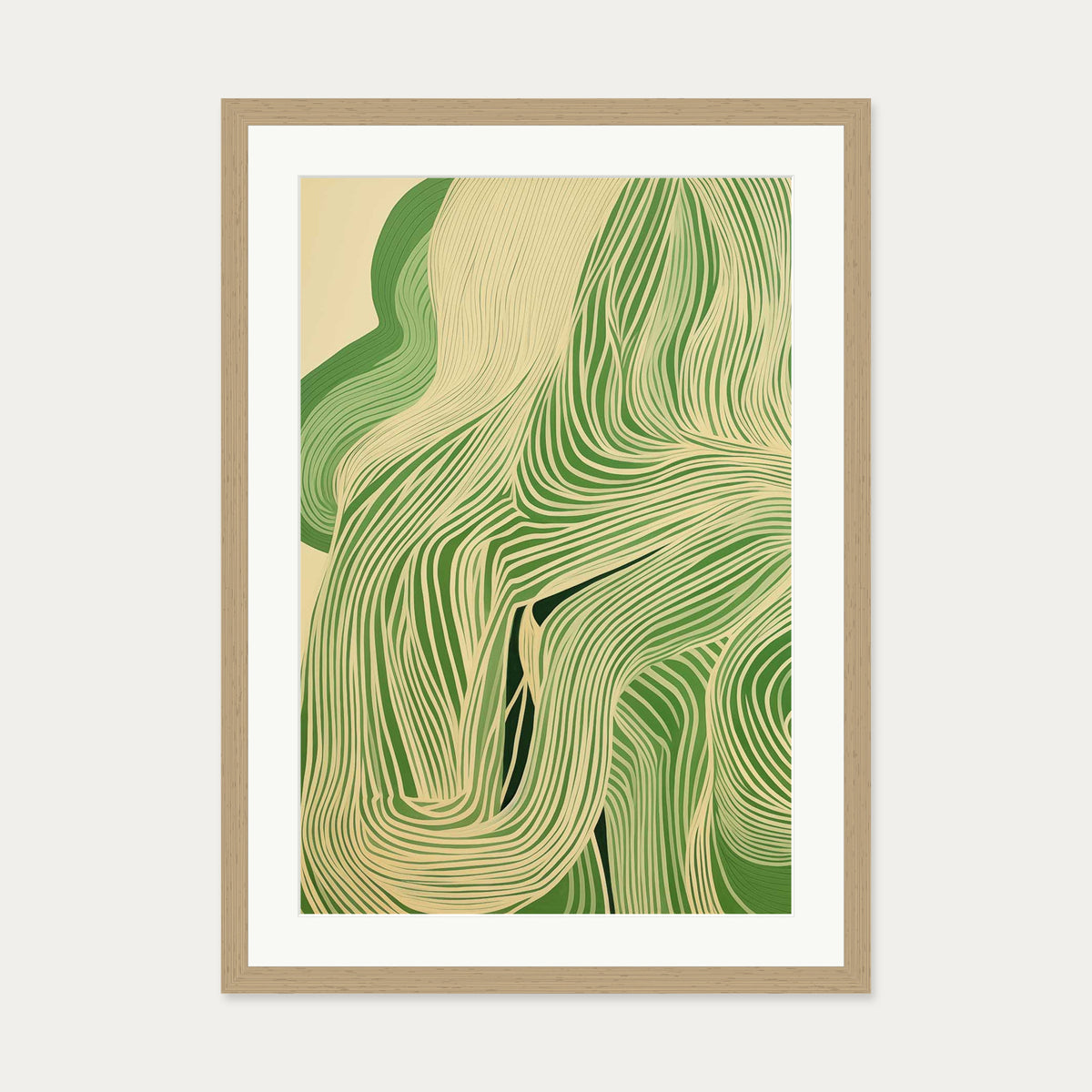 Green Wave II Art Print — 50 x 70 cm — Oak Frame