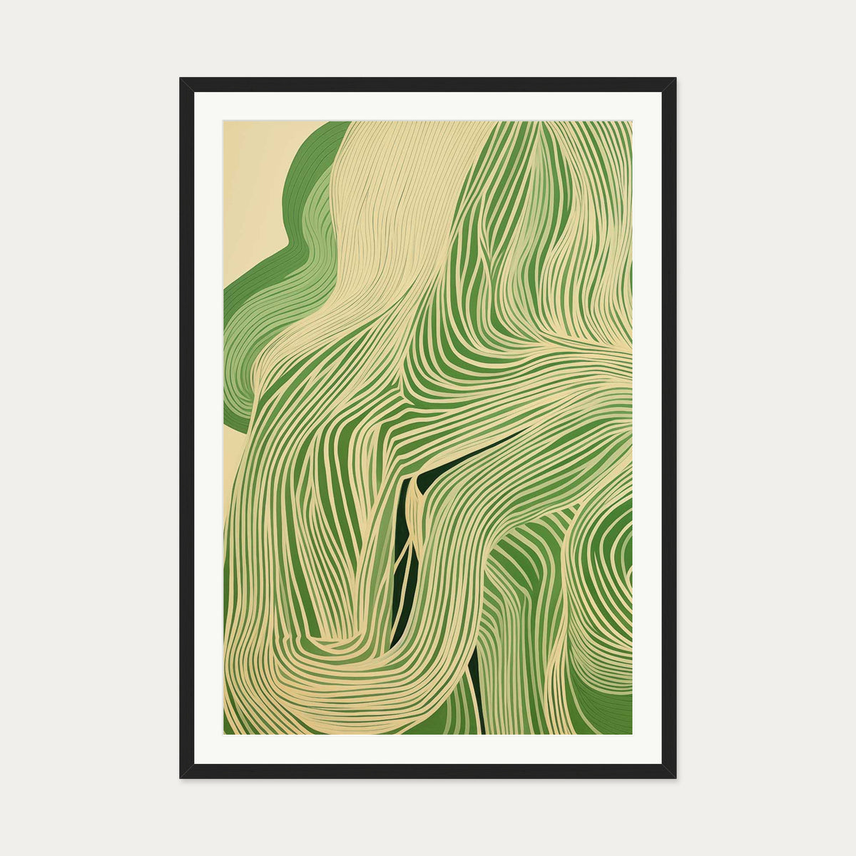 Green Wave II Art Print — 70 x 100 cm — Black Frame
