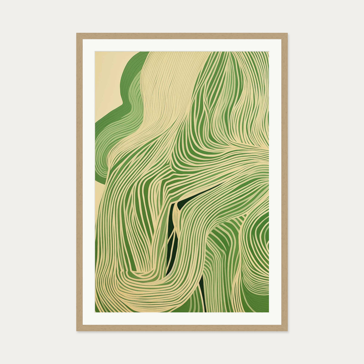 Green Wave II Art Print — 70 x 100 cm — Oak Frame