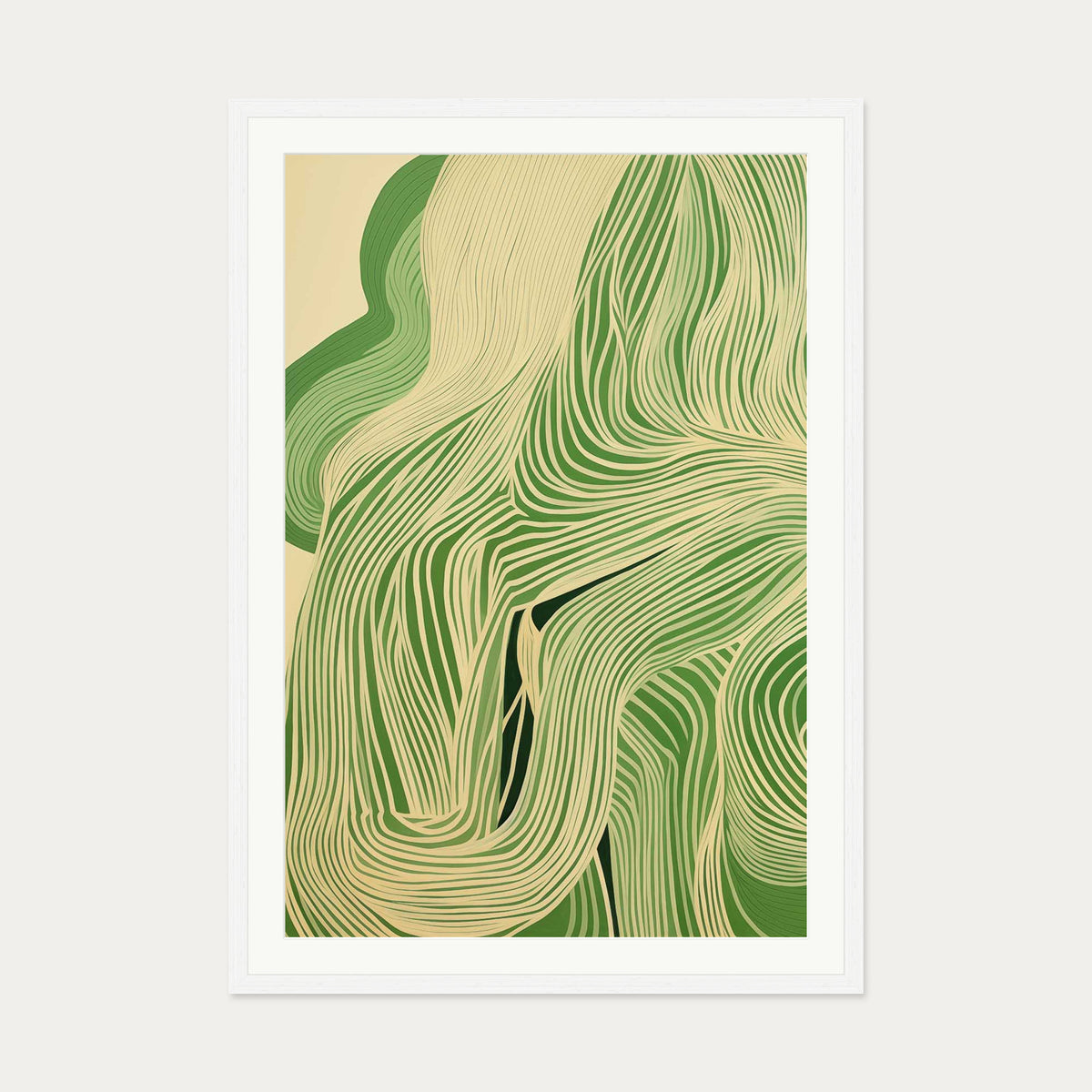Green Wave II Art Print — 70 x 100 cm — White Frame