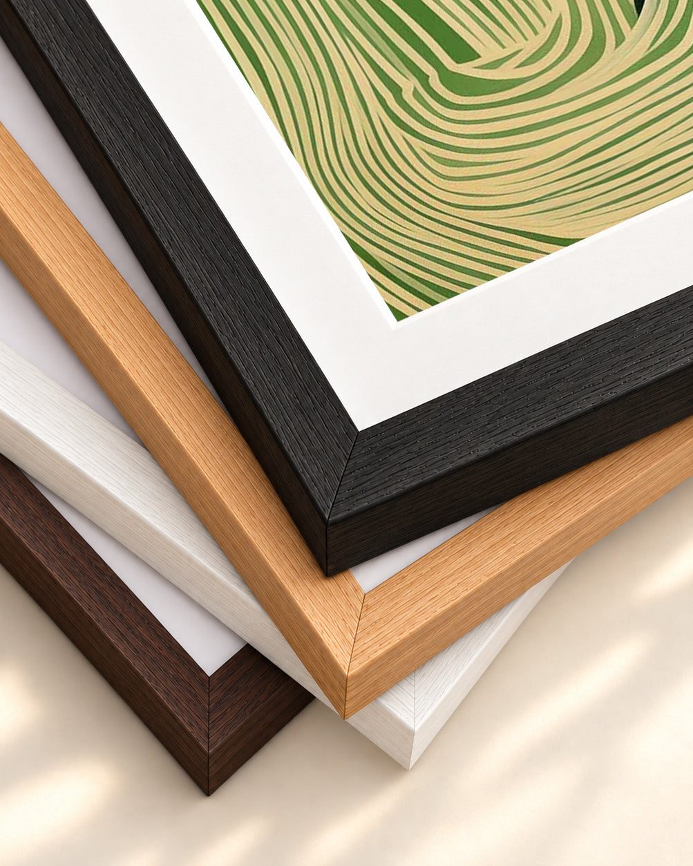 Green Wave II Art Print — framed print corner with 5 cm mount and bevel