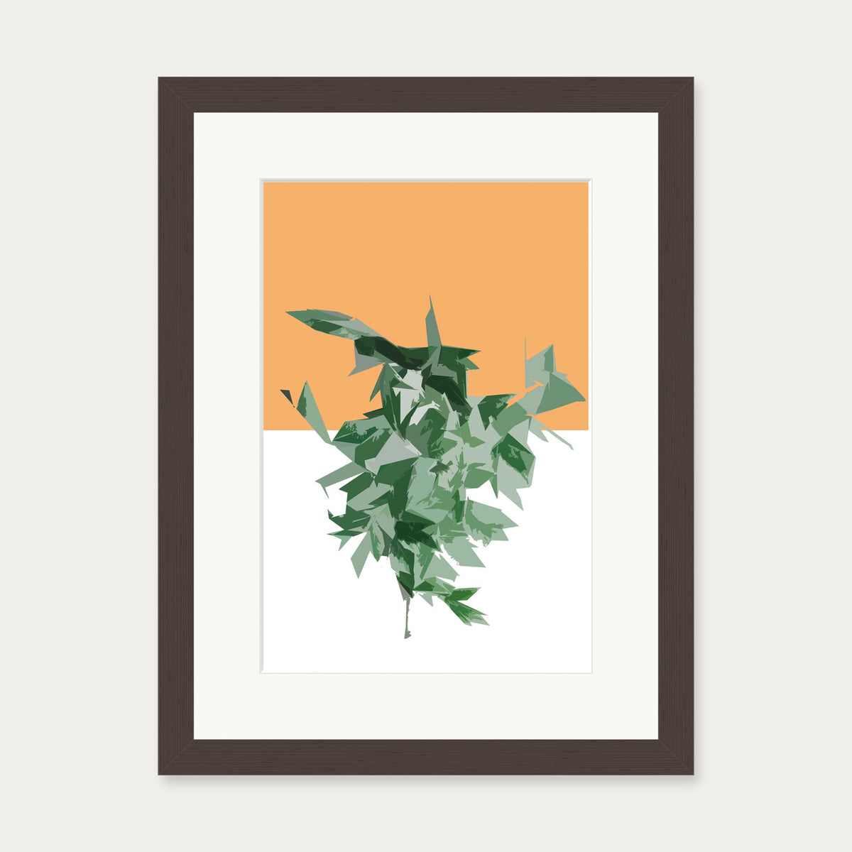 Green White Orange Art Print — 30 x 40 cm — Brown Frame