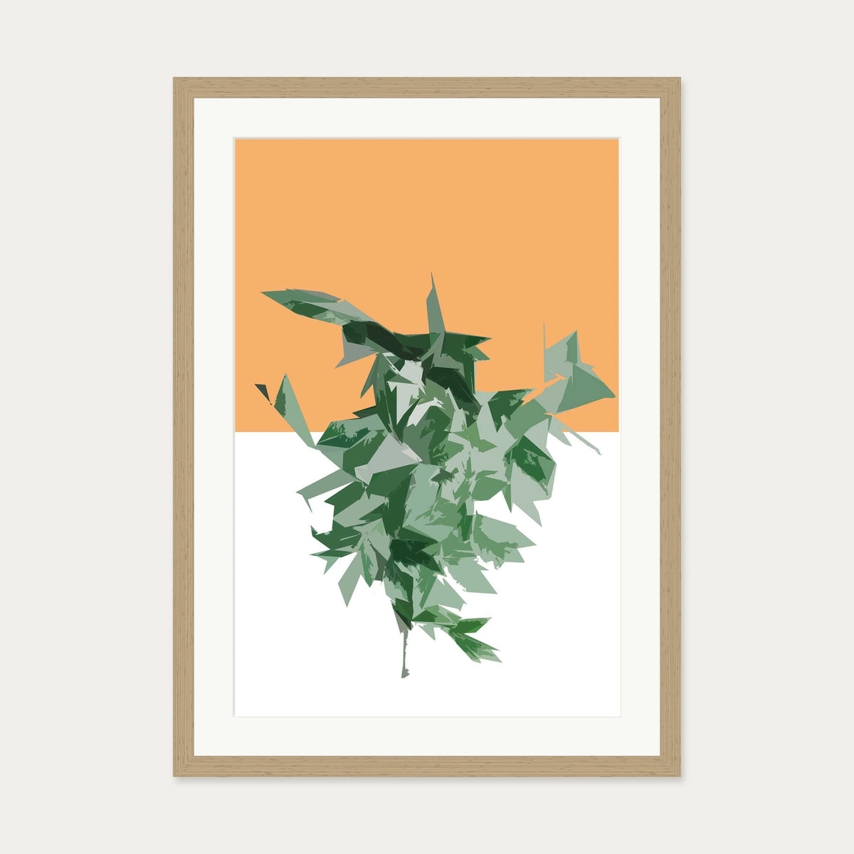 Green White Orange Art Print — 50 x 70 cm — Oak Frame