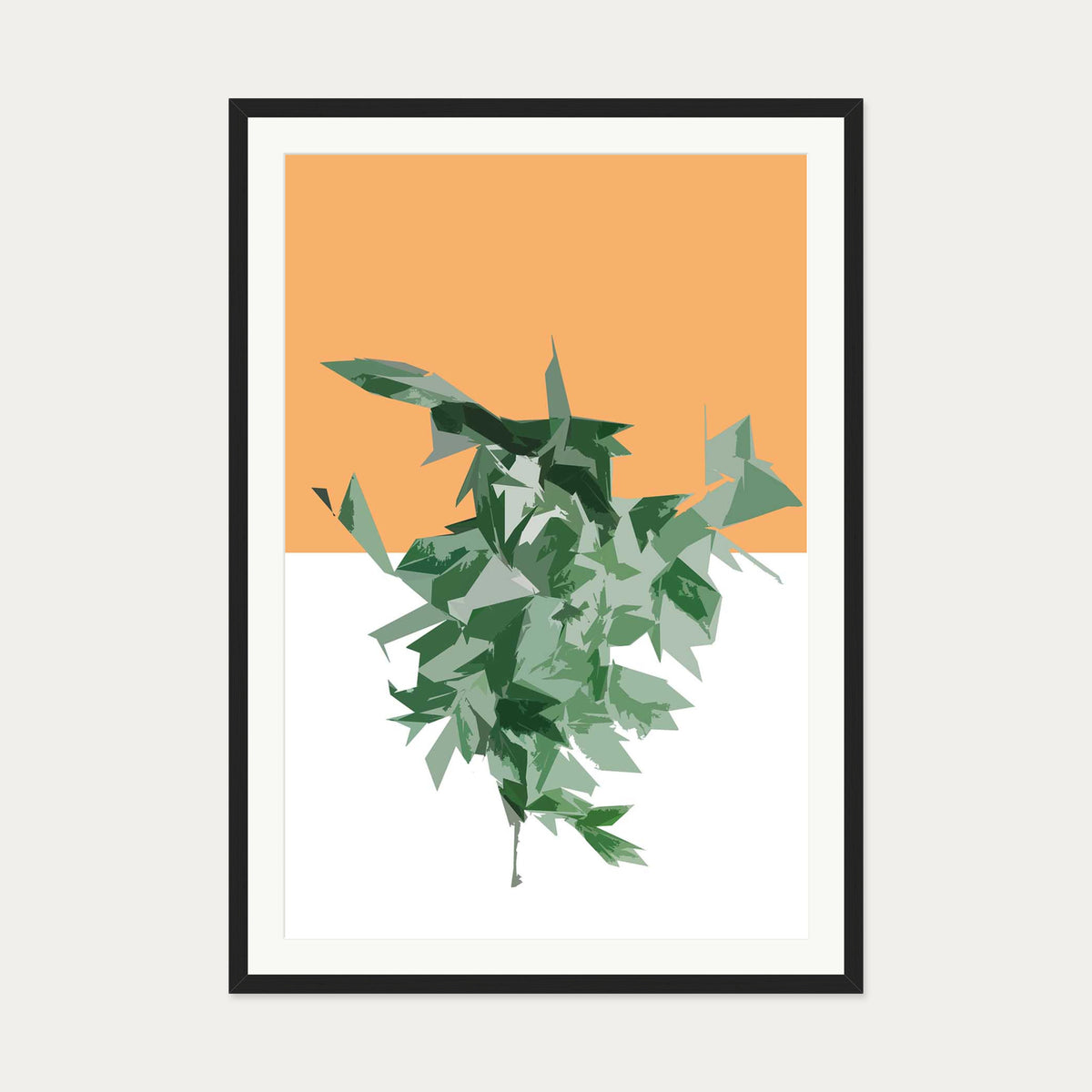 Green White Orange Art Print — 70 x 100 cm — Black Frame