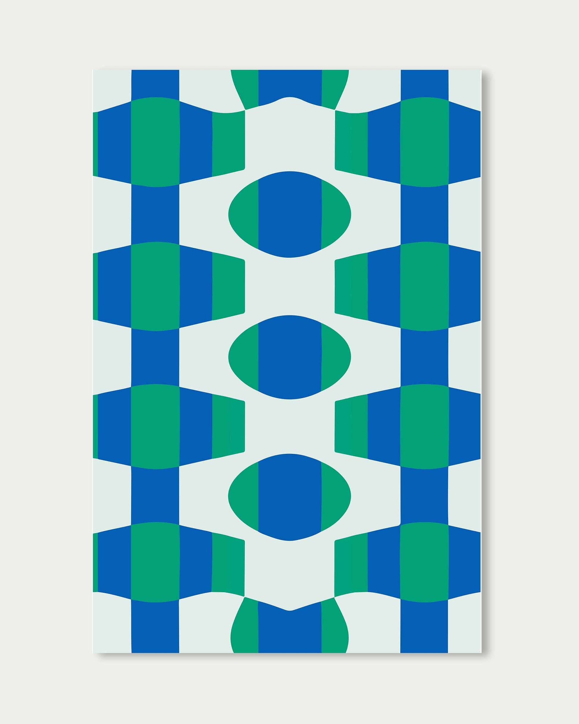 geometric abstract art print in blue and green pattern poster