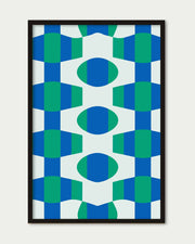 geometric abstract art print in blue and green pattern