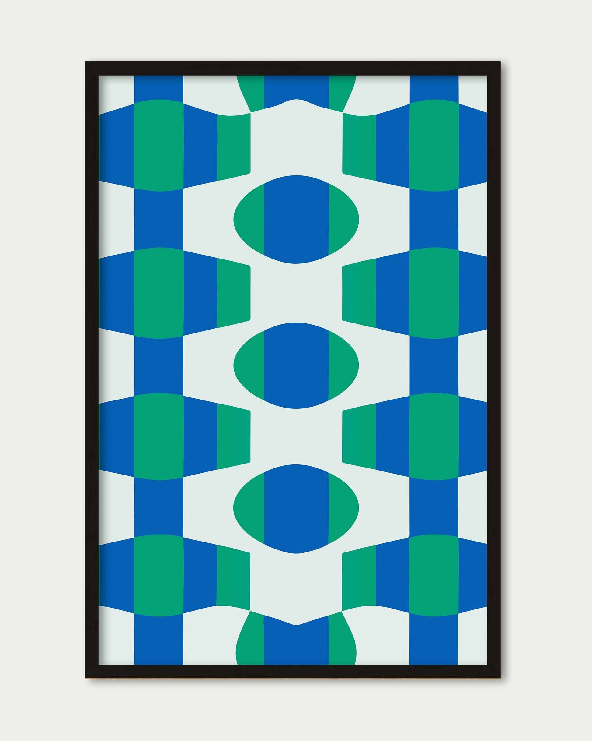 geometric abstract art print in blue and green pattern