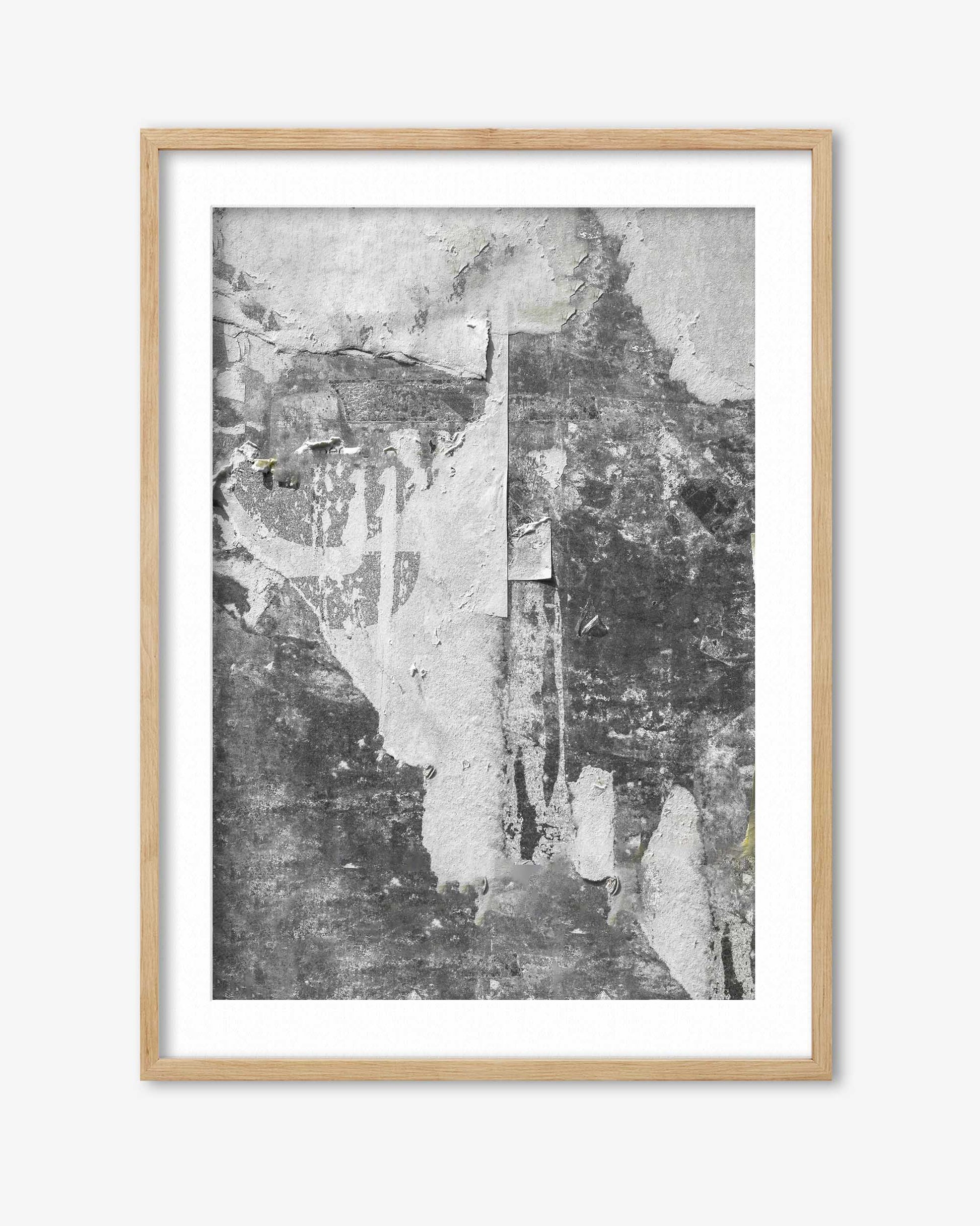 Framed black and white abstract art print on a white background