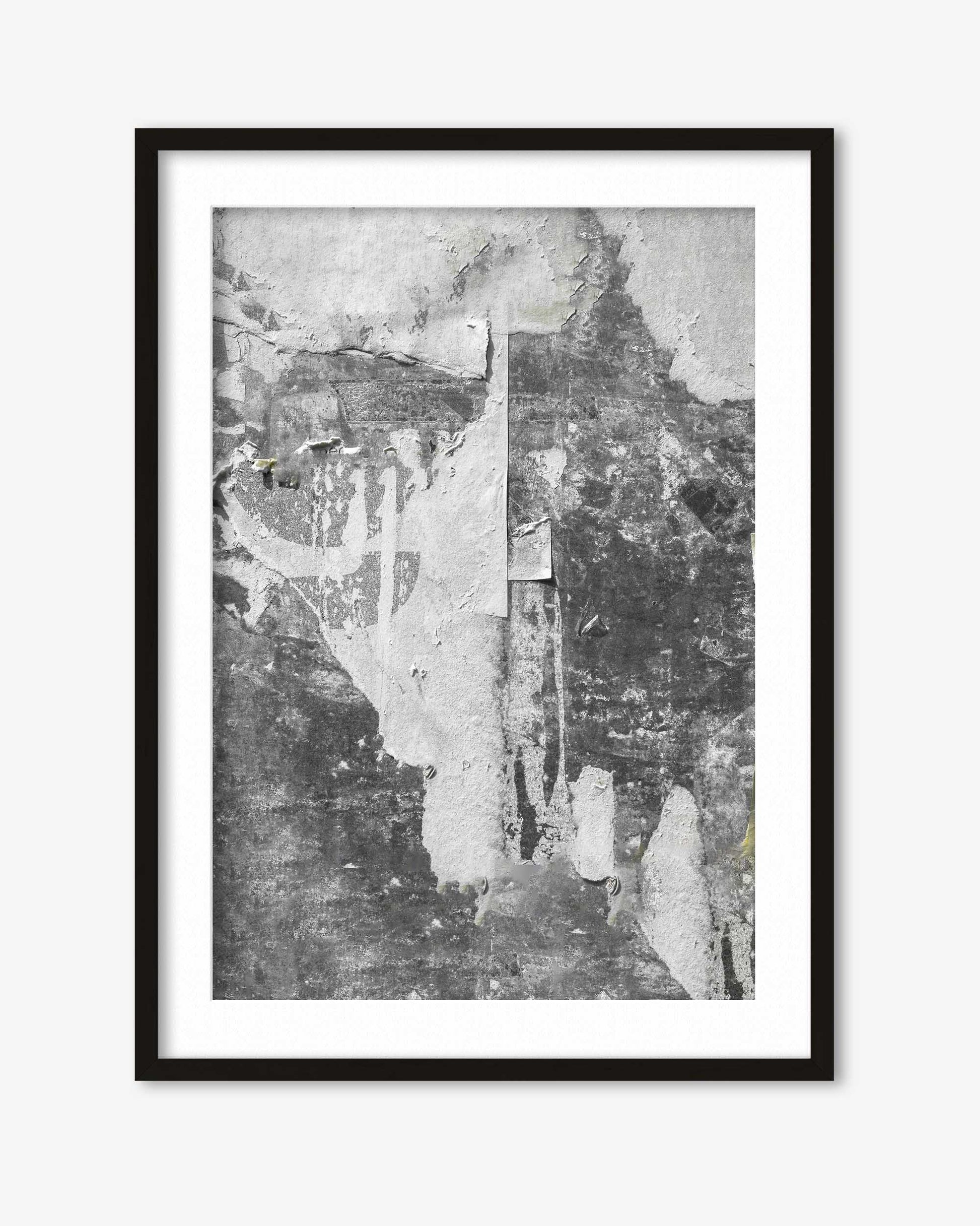 Framed black and white abstract art print on a white background
