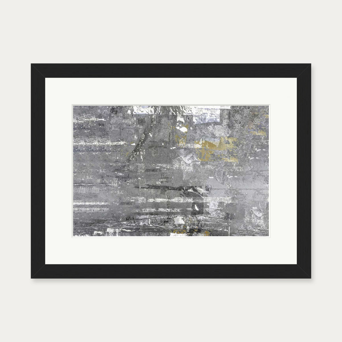 Grey Abstract Collage 2 Art Print — 30 x 40 cm — Black Frame