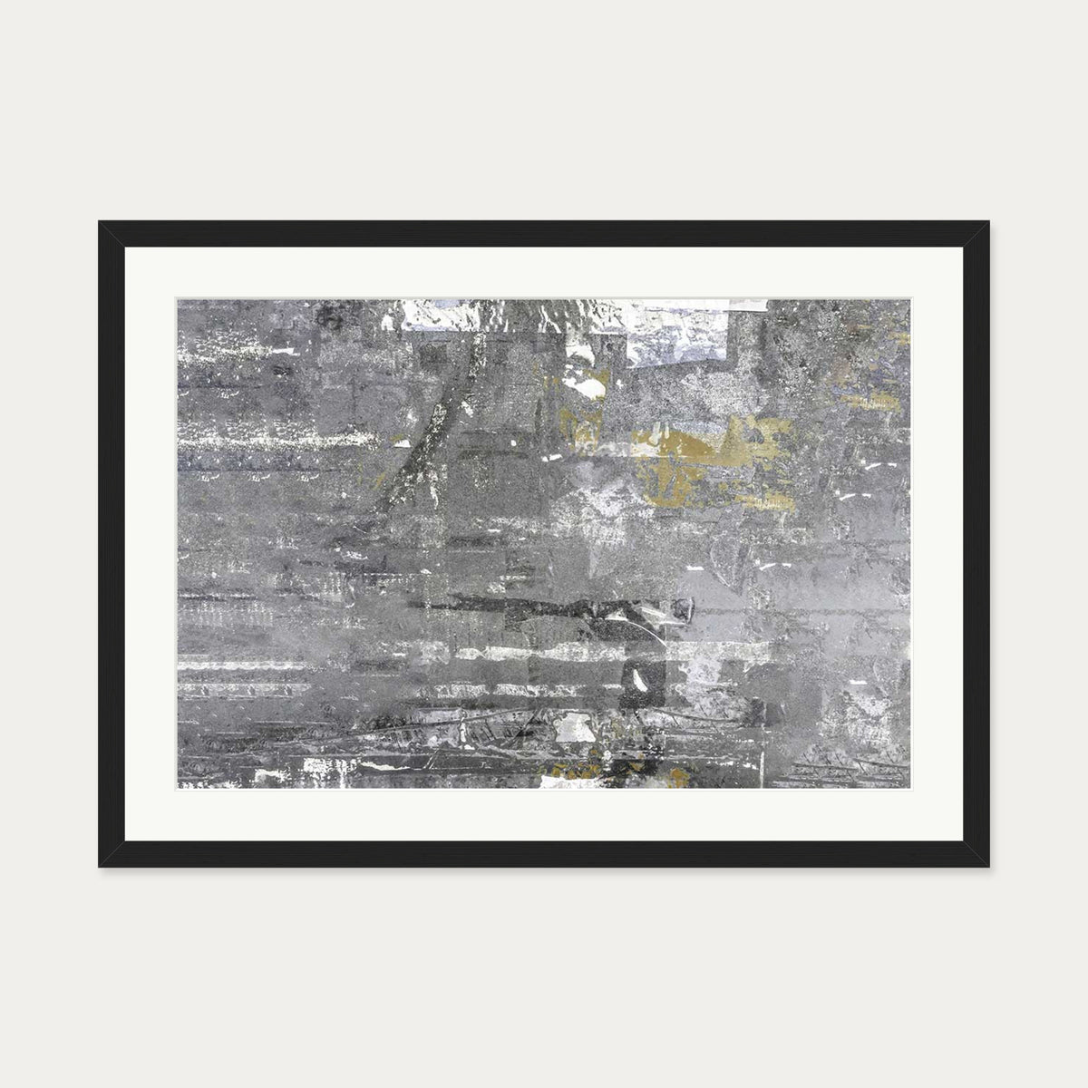 Grey Abstract Collage 2 Art Print — 50 x 70 cm — Black Frame