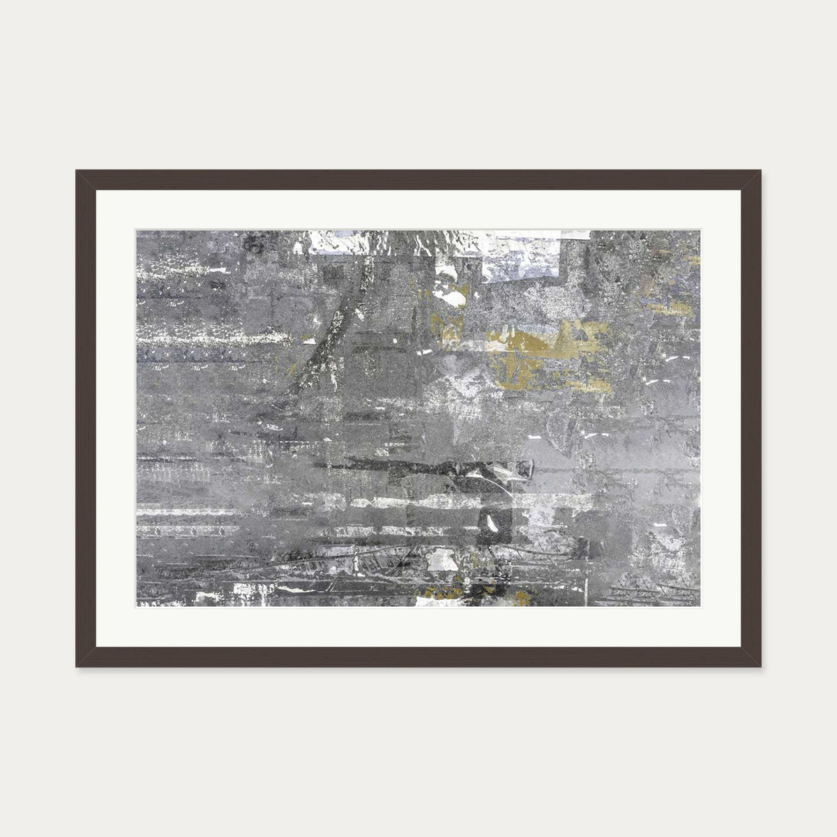 Grey Abstract Collage 2 Art Print — 50 x 70 cm — Brown Frame