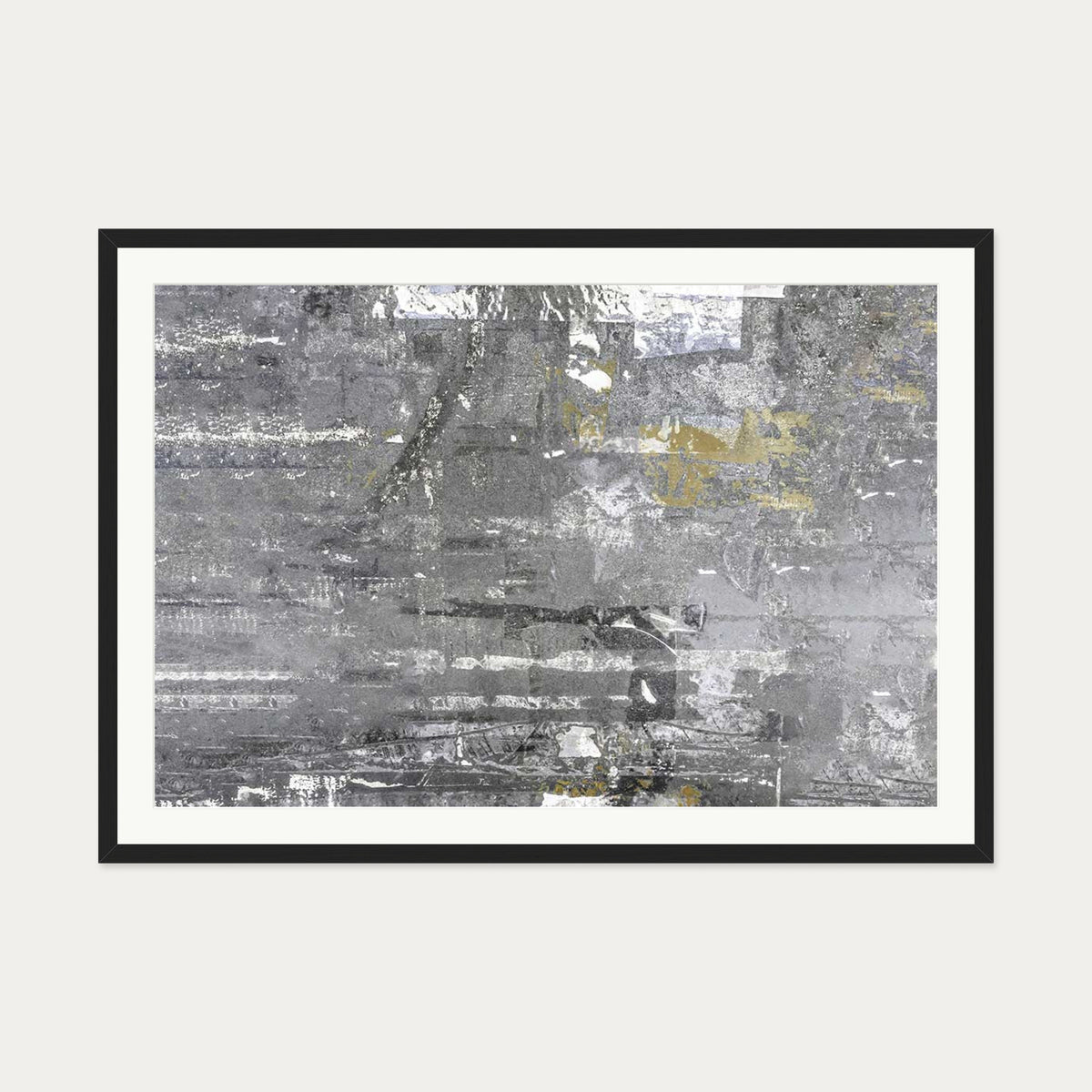 Grey Abstract Collage 2 Art Print — 70 x 100 cm — Black Frame