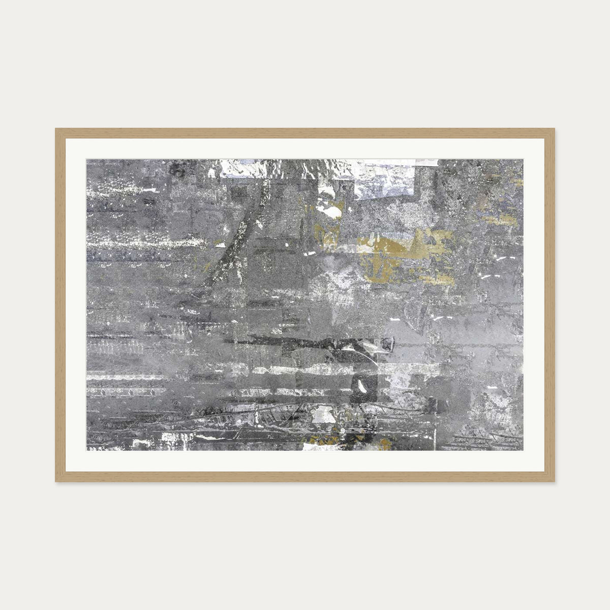 Grey Abstract Collage 2 Art Print — 70 x 100 cm — Oak Frame