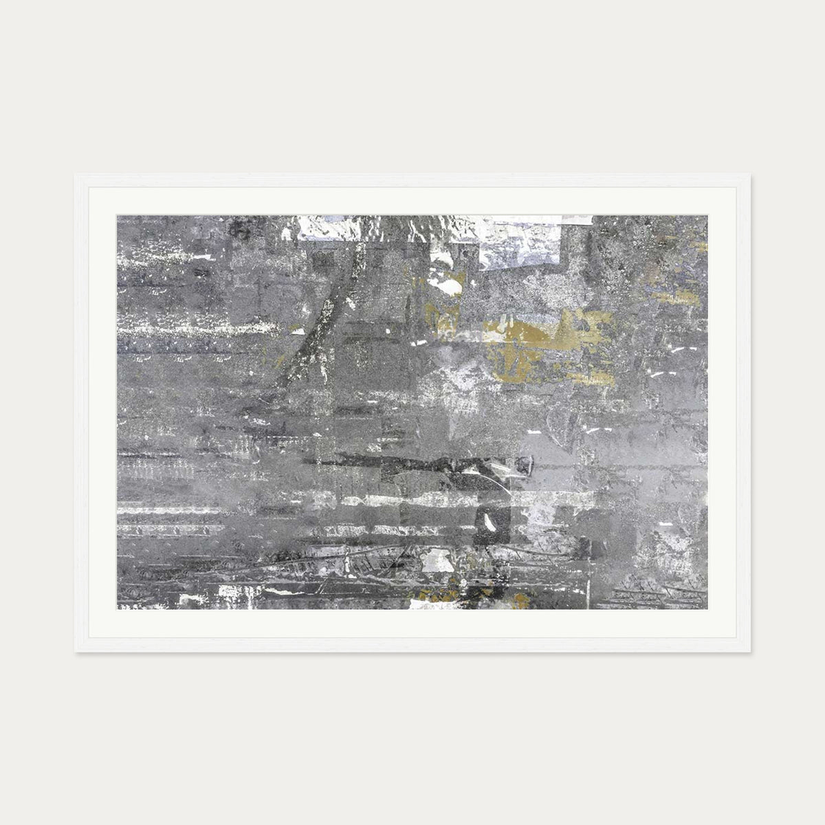 Grey Abstract Collage 2 Art Print — 70 x 100 cm — White Frame