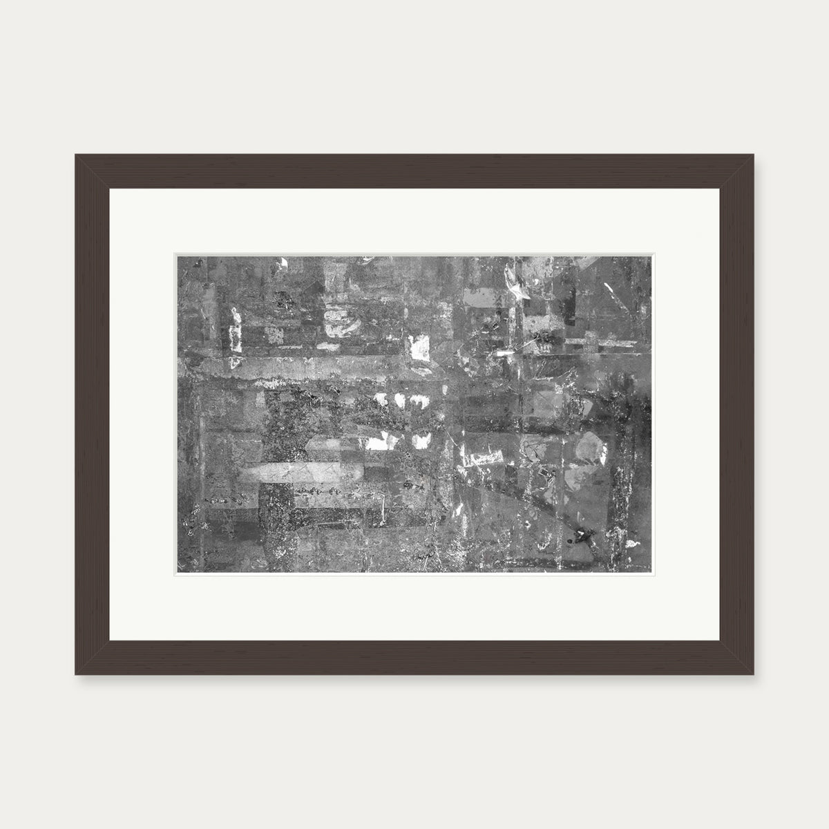 Grey Abstract Collage Art Print — 30 x 40 cm — Brown Frame