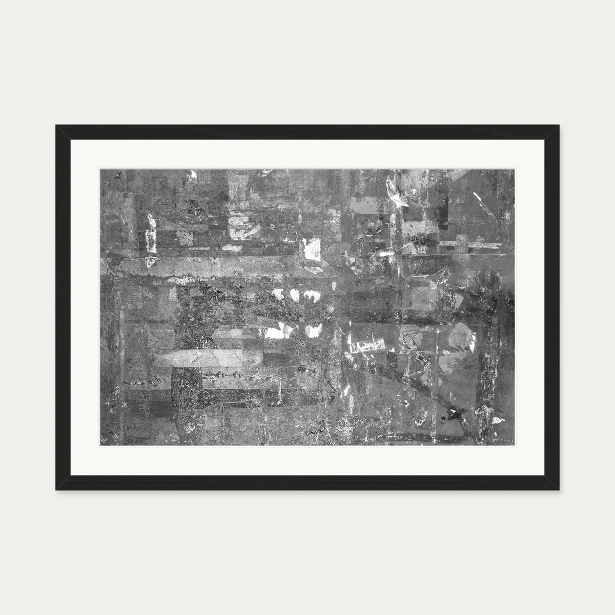 Grey Abstract Collage Art Print — 50 x 70 cm — Black Frame