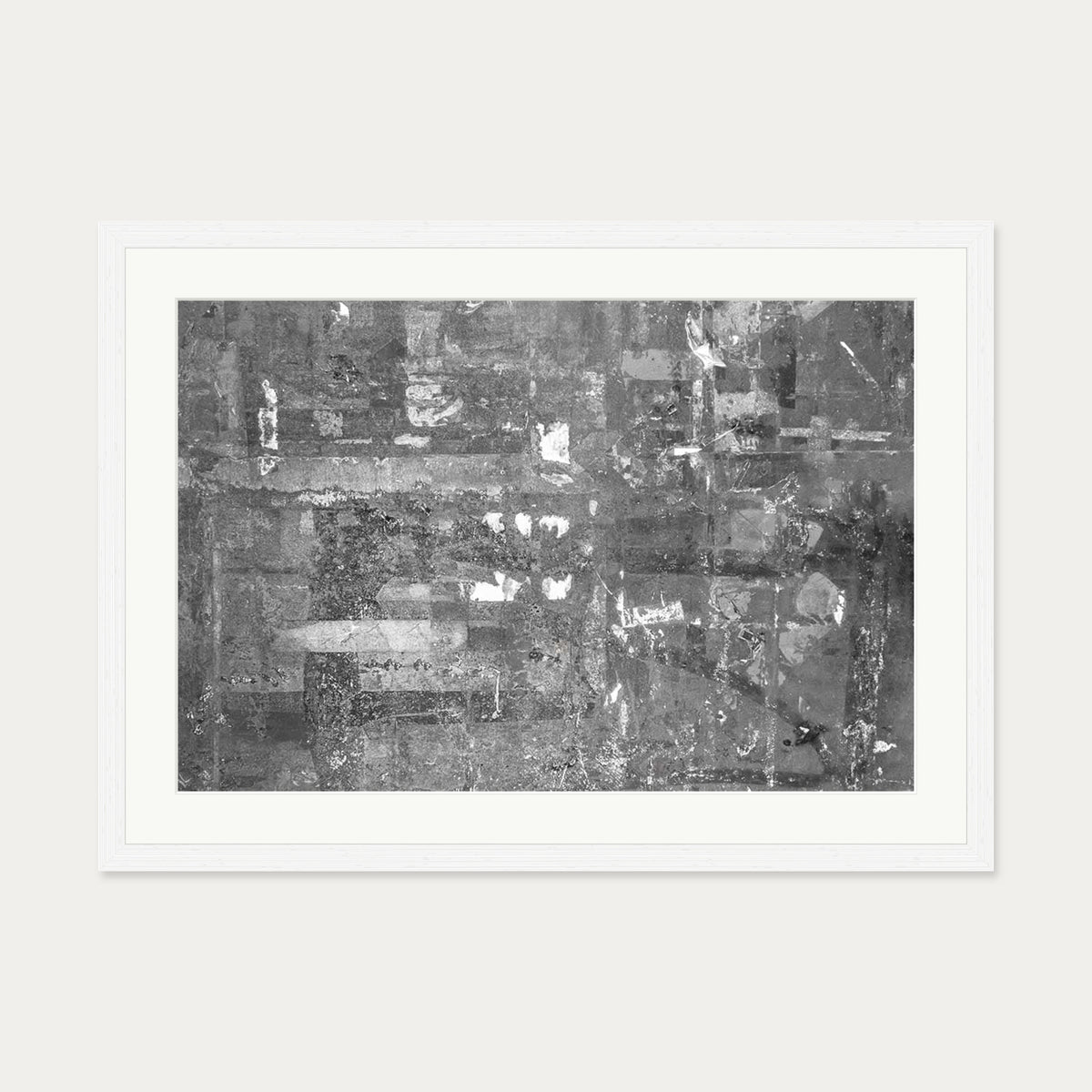 Grey Abstract Collage Art Print — 50 x 70 cm — White Frame