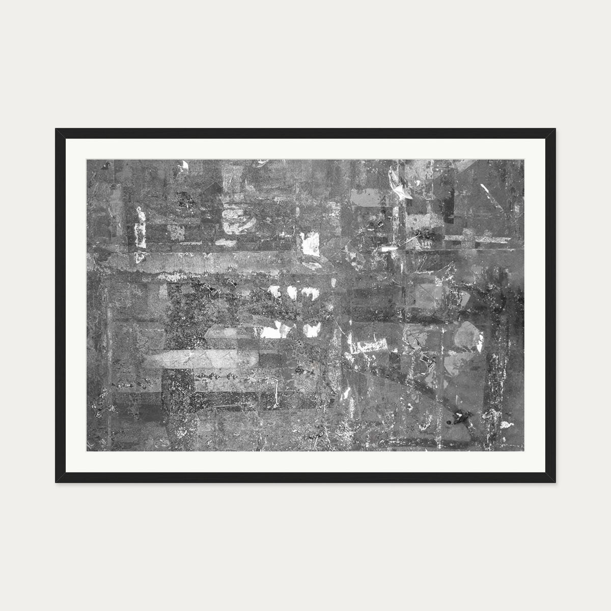 Grey Abstract Collage Art Print — 70 x 100 cm — Black Frame