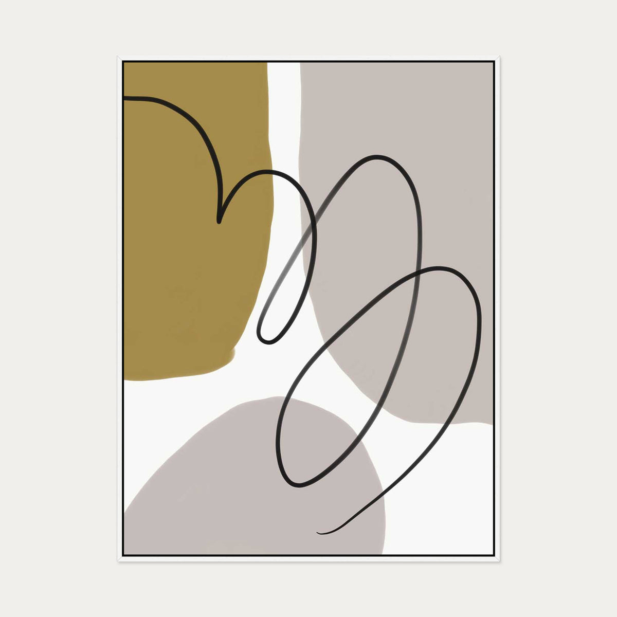 Grey And Mustard Abstract Lines Canvas Art — 90 x 120 cm — White Frame
