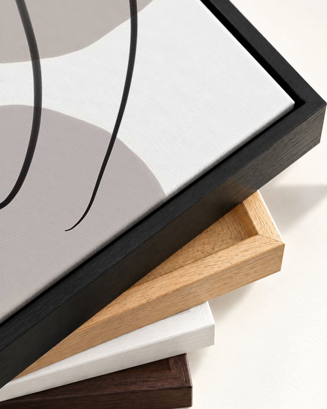 Grey And Mustard Abstract Lines Canvas Art — framed canvas corner and wrapped canvas detail