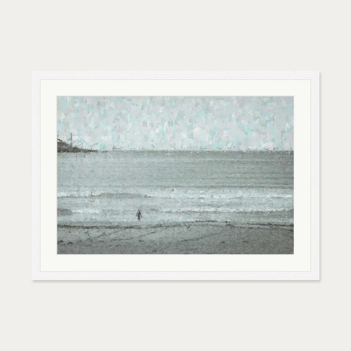 Grey Coastal Waves Art Print — 50 x 70 cm — White Frame