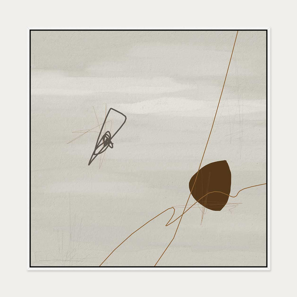 Grey Neutral Abstract Canvas Art — 100 x 100 cm — White Frame