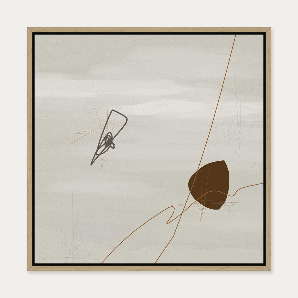 Grey Neutral Abstract Canvas Art — 50 x 50 cm — Oak Frame