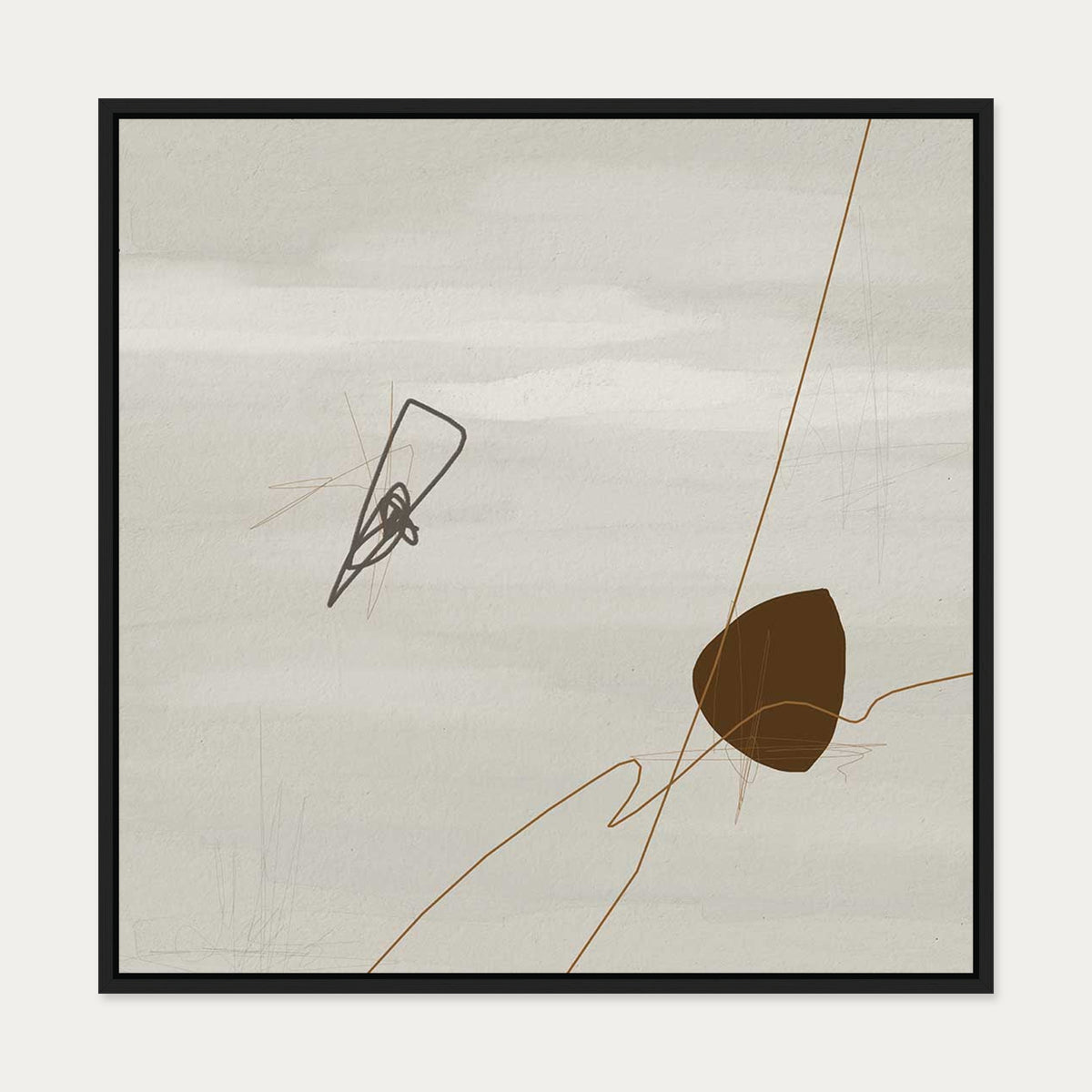 Grey Neutral Abstract Canvas Art — 70 x 70 cm — Black Frame