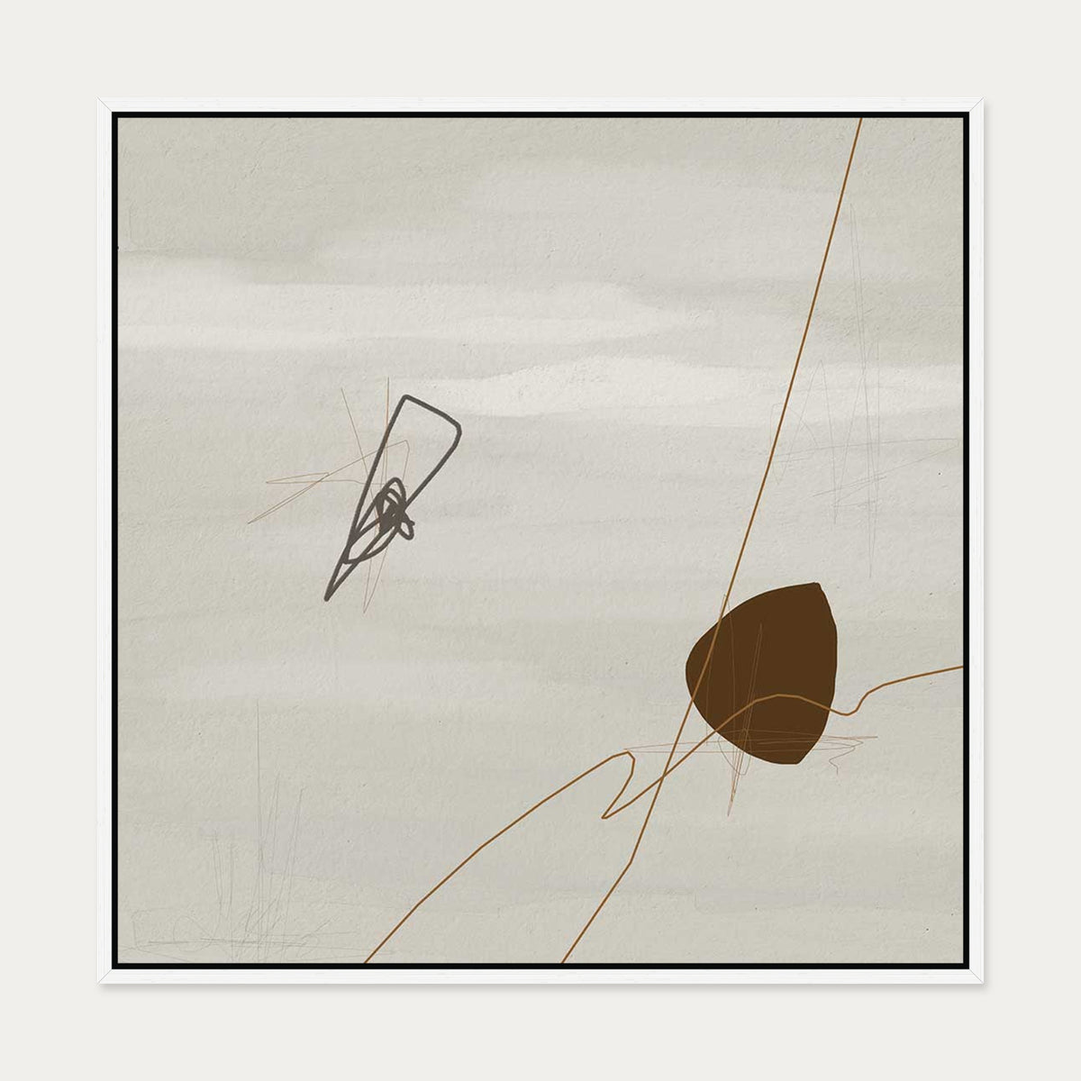 Grey Neutral Abstract Canvas Art — 70 x 70 cm — White Frame