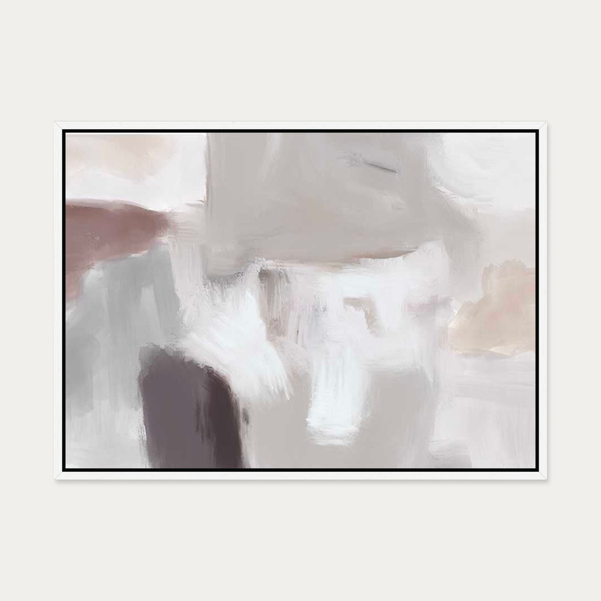 Grey Neutral Abstract Fog Canvas Art — 50 x 70 cm — White Frame