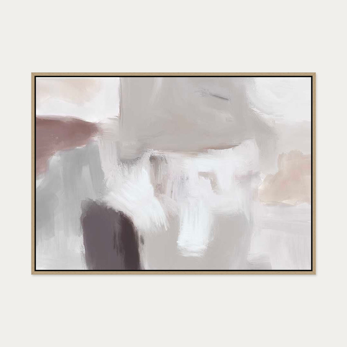 Grey Neutral Abstract Fog Canvas Art — 70 x 100 cm — Oak Frame