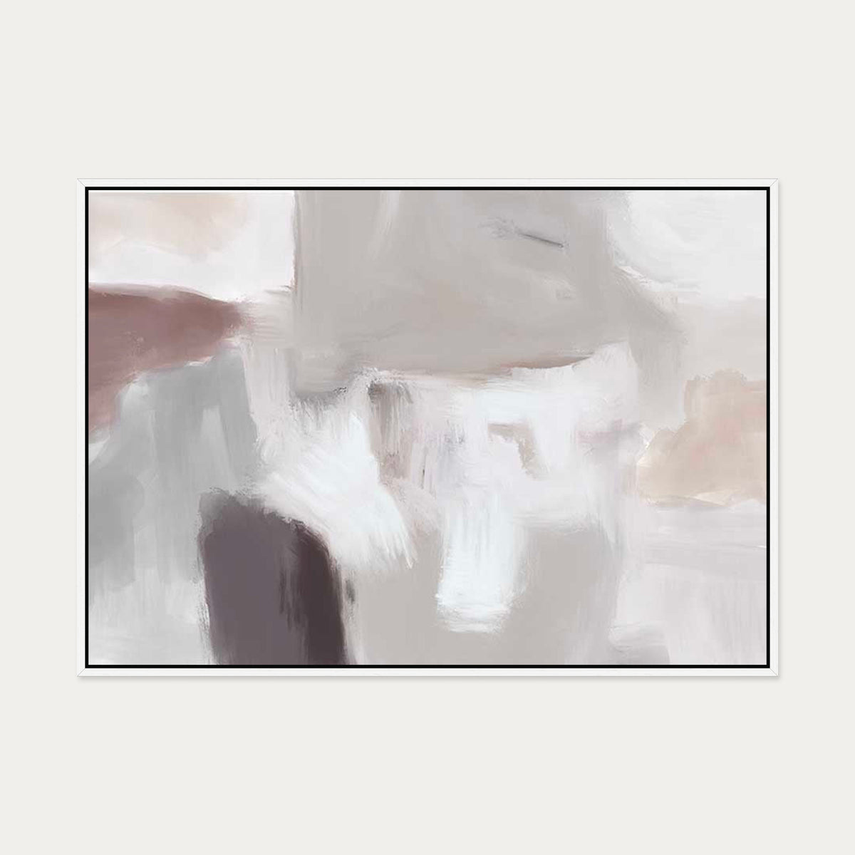 Grey Neutral Abstract Fog Canvas Art — 70 x 100 cm — White Frame